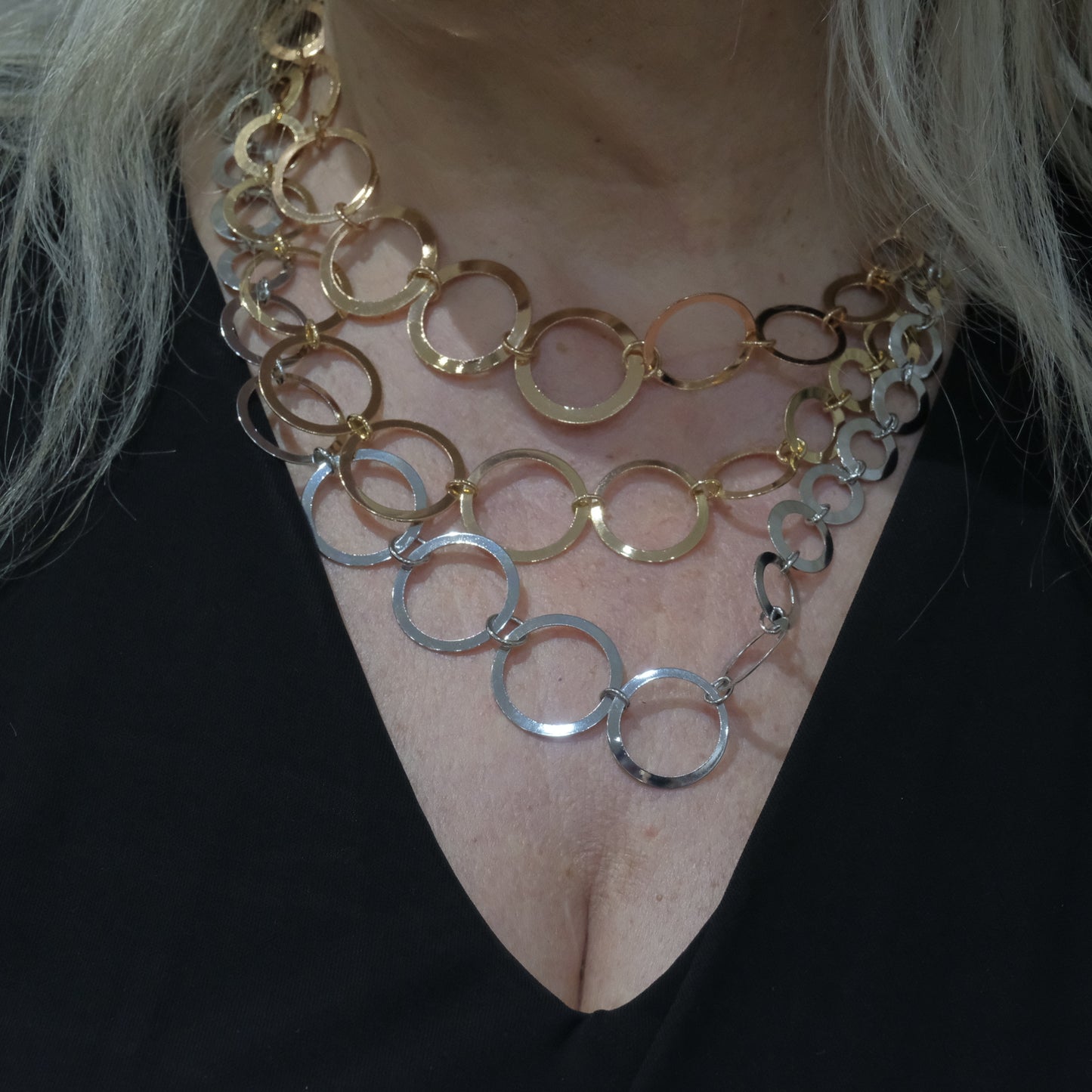 Collana in acciaio liscio bicolore