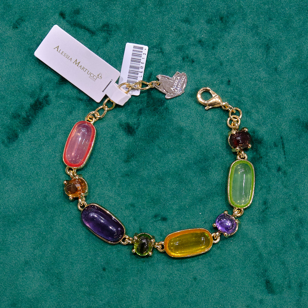 Bracciale in acciaio e pietre dure multicolore