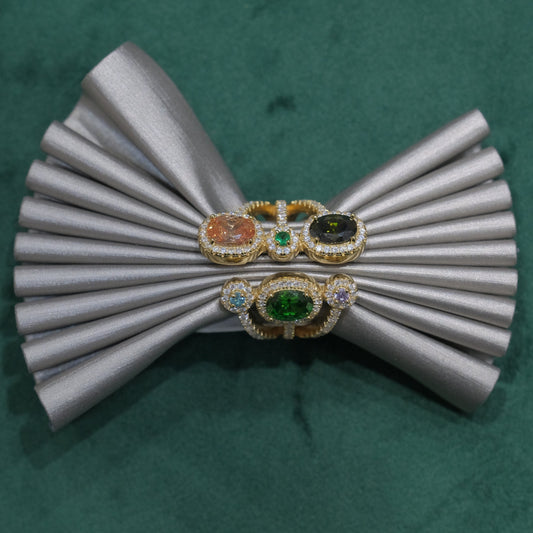 Anello in argento 925, regolabile, con zirconi e pietre dure